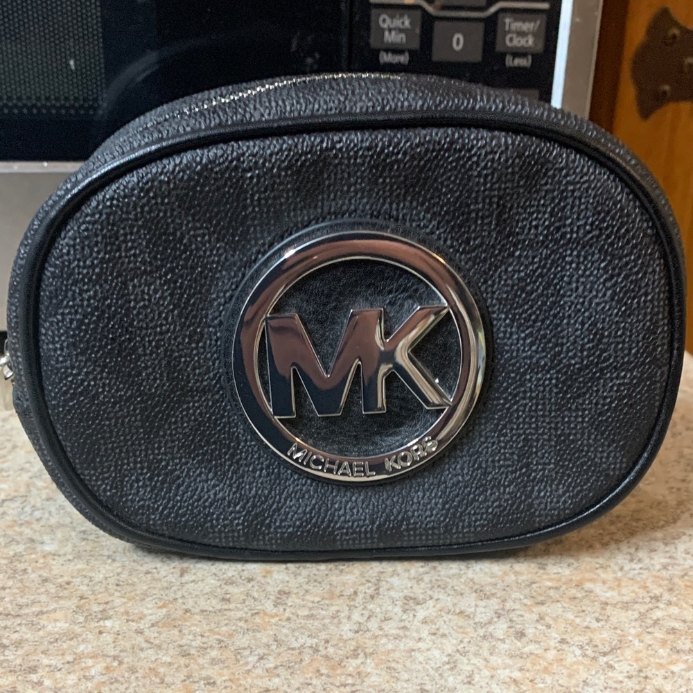 Michael Kors Black Cosmetic Bag with Silver Logo